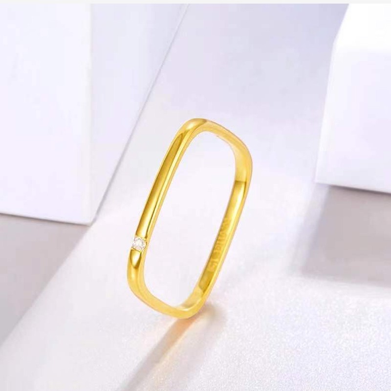 蓝色多瑙河 黄18k金小方戒钻石戒指网红k金钻戒 小方戒 1克1分钻石