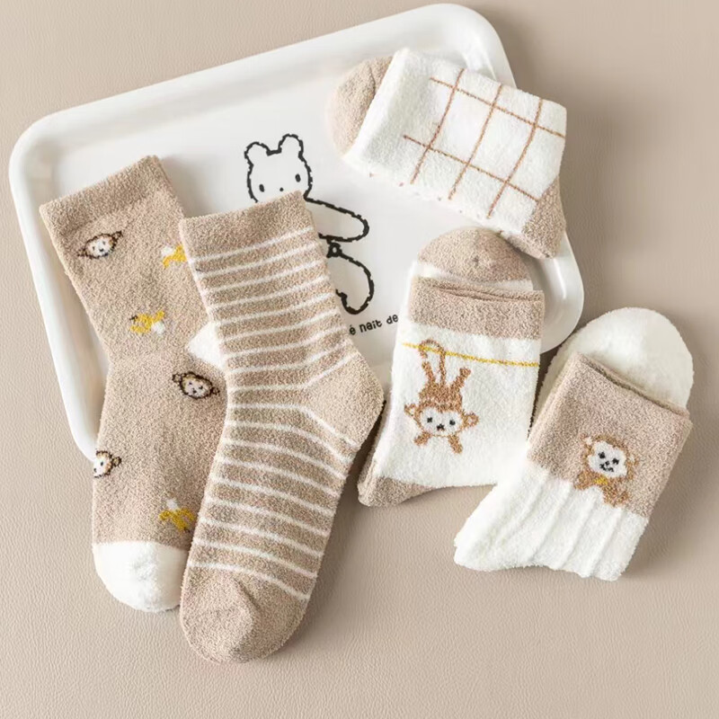 才大人高品质袜子冬季款保暖儿童袜子舒适透气婴儿暖粒绒中筒袜 男款【颜色随机】高品质暖粒绒 5双 3-5岁