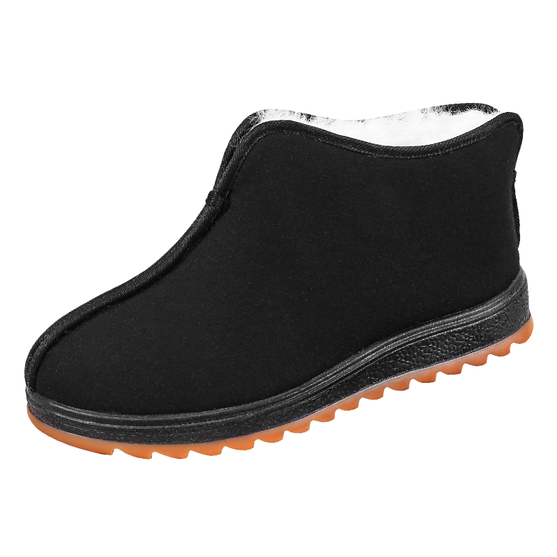 布舍元 冬季羊毛雪地鞋靴男鞋保暖防滑老北京布鞋中老年爸爸鞋高幫棉鞋男靴子新品 0226 升級(jí)款黑色 40