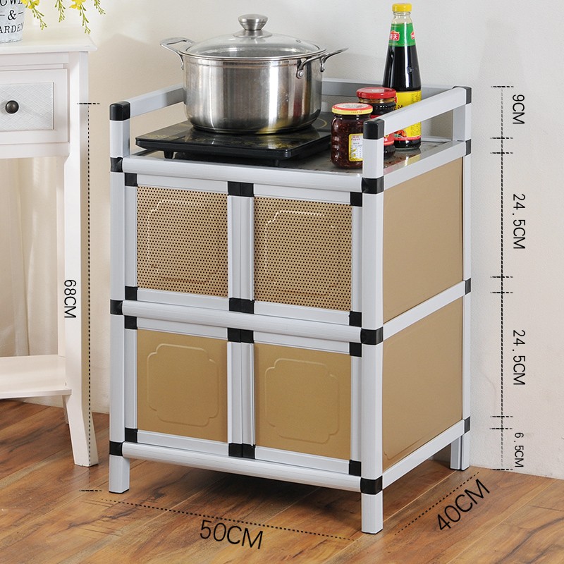 碗柜简易组装经济型厨房柜子灶台家用餐边柜铝合金客厅储物柜双门 两