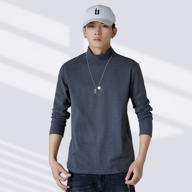 真维斯（Jeanswest）T恤长袖2025秋冬上衣内搭保暖秋衣加厚打底衫男长袖体恤内搭衣服 【半高领纯色】灰色 3XL