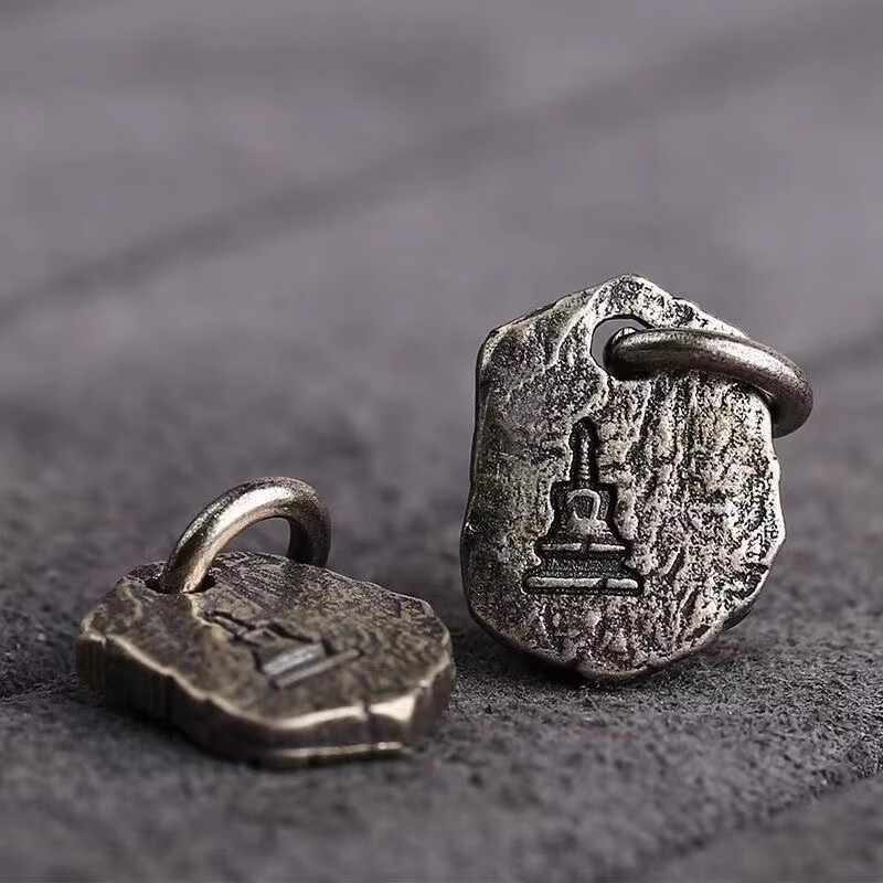 复古藏式文玩配饰五条经文吊牌diy手串侧挂挂饰吊坠挂件饰品配件 高19mm*宽14mm