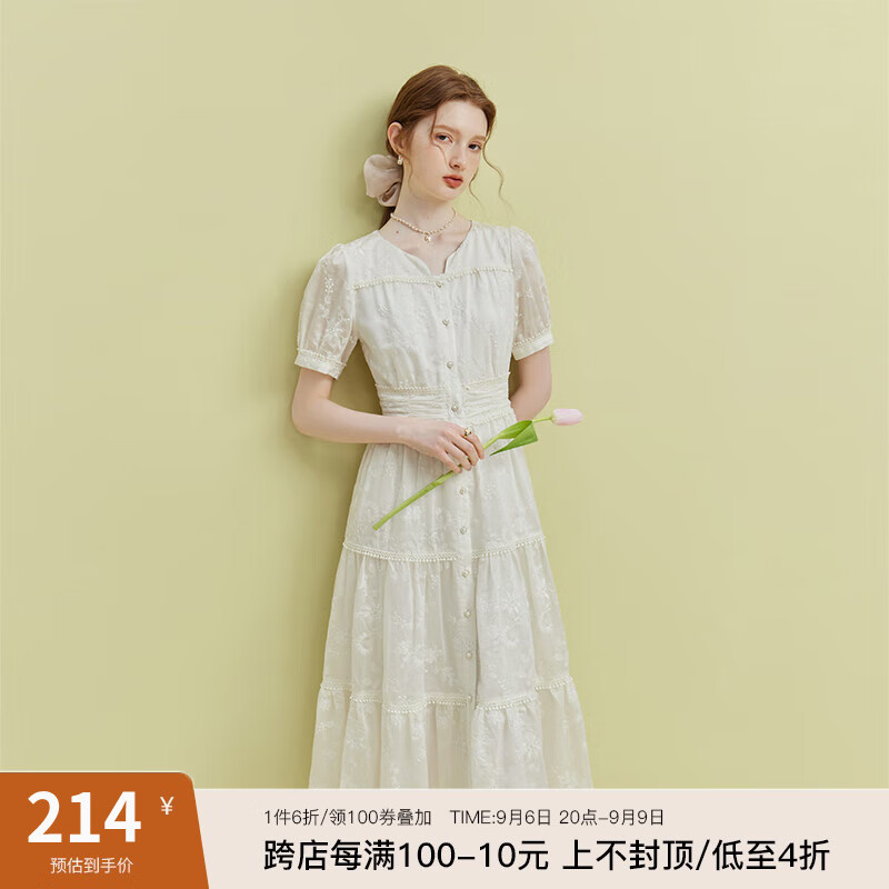 范思蓝恩23FS12234法式天丝刺绣连衣裙女夏季2023新款V领仙女长裙 白色 M怎么看?