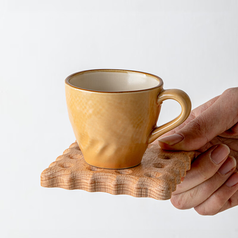 悠瓷（youcci）复古浮雕意式浓缩咖啡杯专用拿铁杯创意小号马克杯家用陶瓷茶杯 布纹黄-浓缩杯 1个 80ml