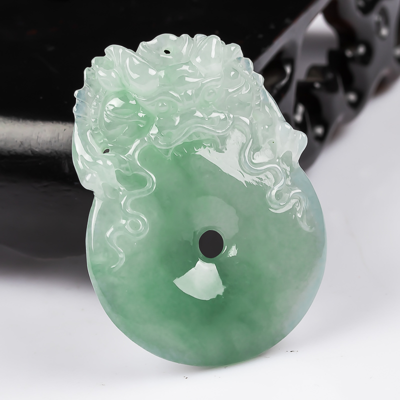 【珠宝严选】晟辉珠宝翡翠 冰润 雕龙平安扣吊坠玉石挂件附证书19.