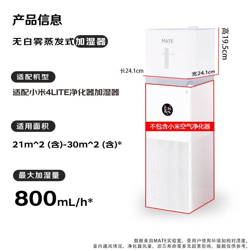 Mate无白雾无菌蒸发式加湿器适配xiao米净化器PROMAX米jia加湿器卧室办公室卧室加湿器 搭配小MI米4lite净化器加湿器