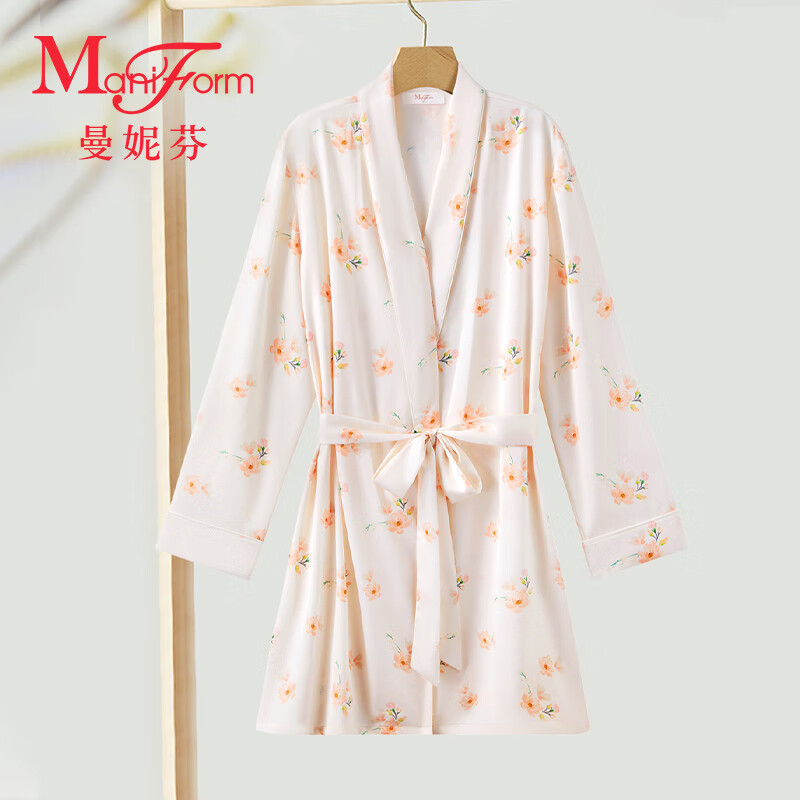 曼妮芬性感雪紡緞外披睡衣起居服女士家居服舒適披袍20310927 990玉蘭印花 L 165/92A 165/92A