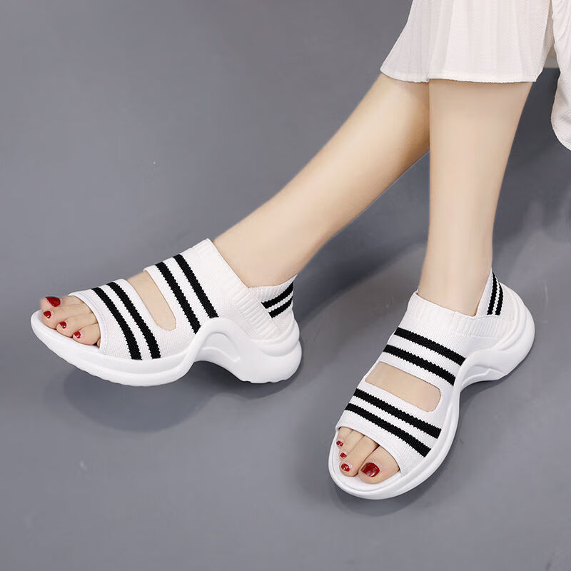 区森加肥加大运动凉鞋女特大号凉鞋少女运动凉鞋女新款弹力面轻底原宿