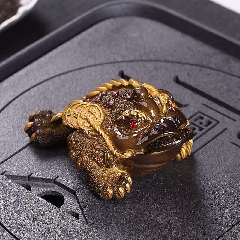 茶宠摆件创意金蟾茶宠物功夫茶具茶道玩配件可养 变色招财金蟾(金色)