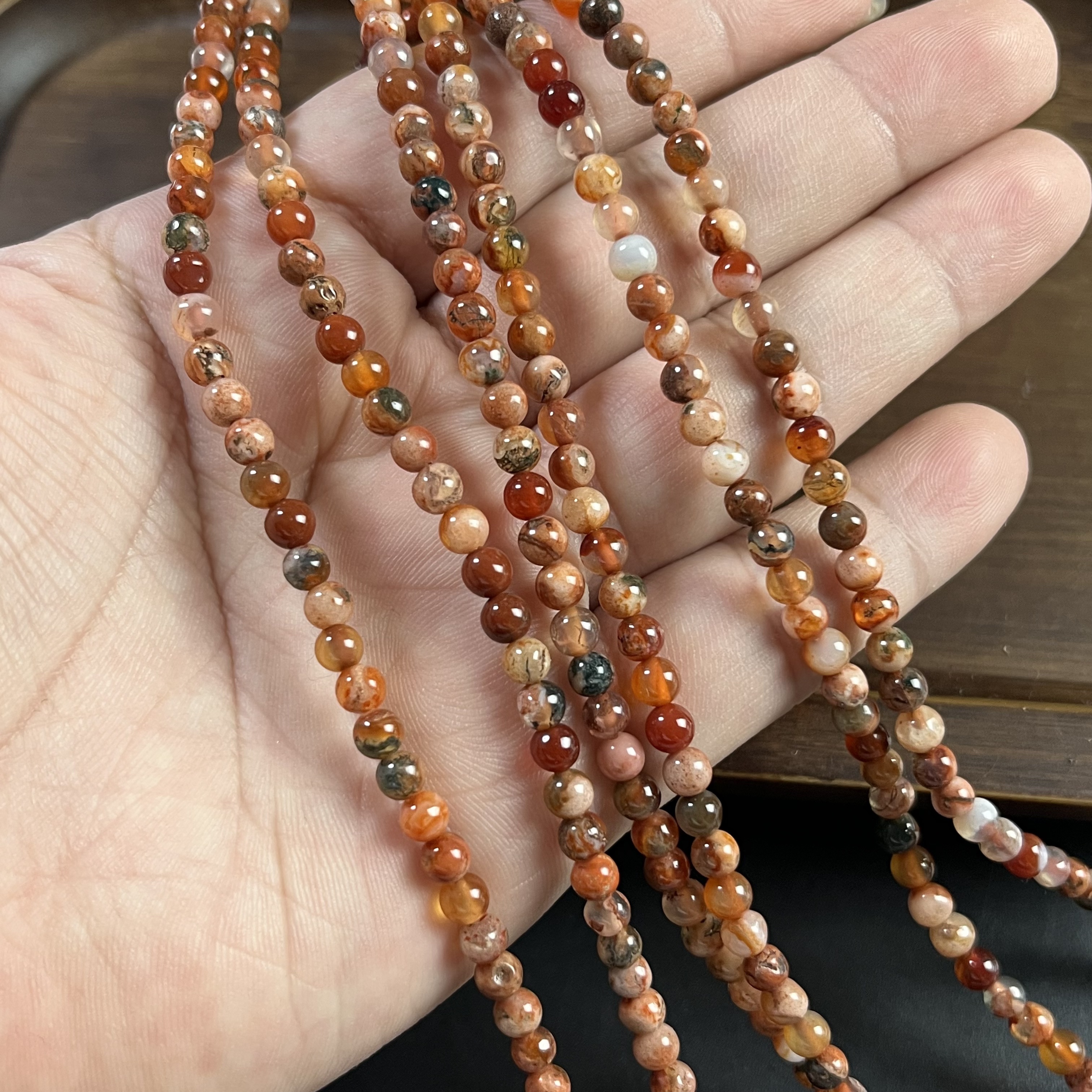 6mm红草花玛瑙圆珠散珠半成品一条约80颗花色丰富颜色红润 4.