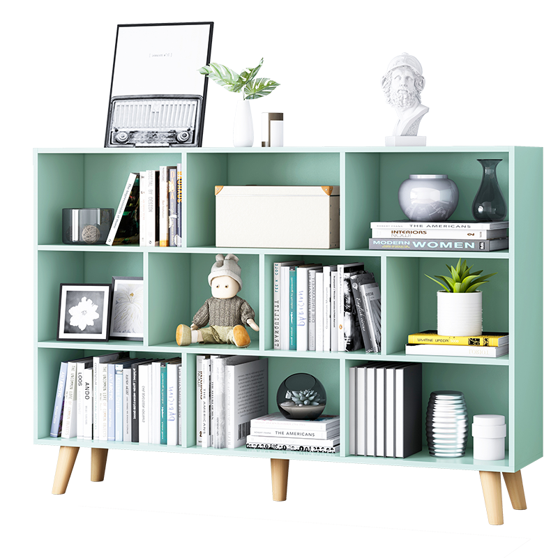 立太 书架简约现代客厅落地收纳储物大容量省空间展示柜简易实木桌腿柜子 140cm蒂芙尼绿色