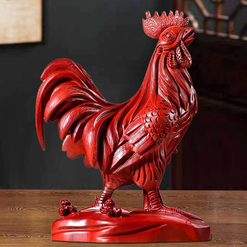 天从 纯木鸡摆件实木雕刻大公鸡金鸡十二生肖鸡吉祥