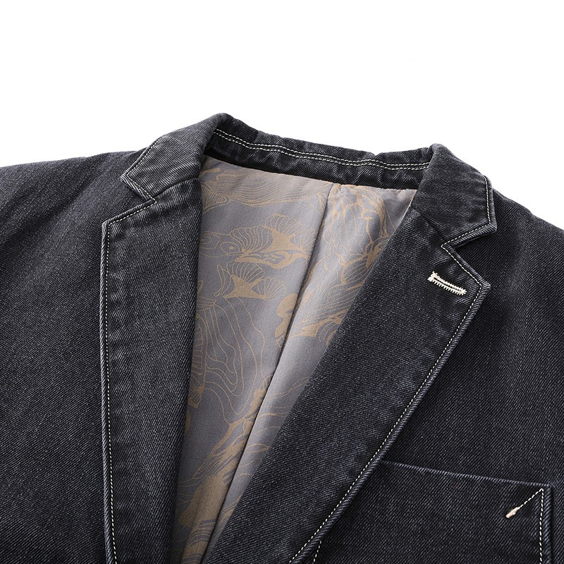 耶罗威西服男外套男新款韩版潮流棉质牛仔西装青年休闲衣服宽松大码外套 古灰色 S 【建议160CM】