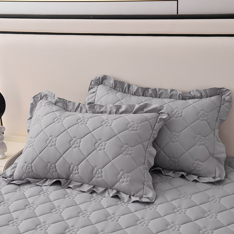 诸禄家纺 床笠式床裙二合一四件套A类原棉夹棉床罩床围裙四季2025新款 太阳花-夜灰 床裙款 2.0m四件套