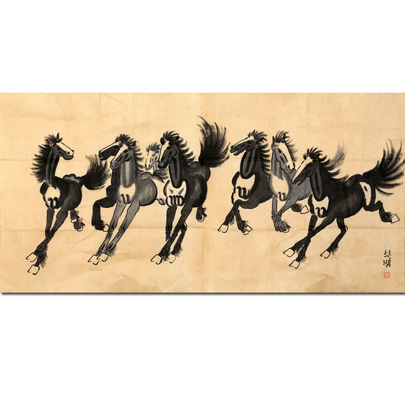 《八骏图》徐悲鸿真迹名人手绘马字画拍卖国画水墨油画书画艺术收藏