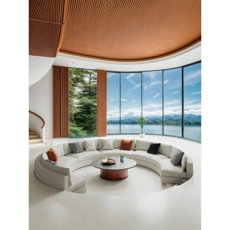 (mengyier)现代会所沙发 下沉式圆弧形布艺沙发定制高端别墅客厅接待