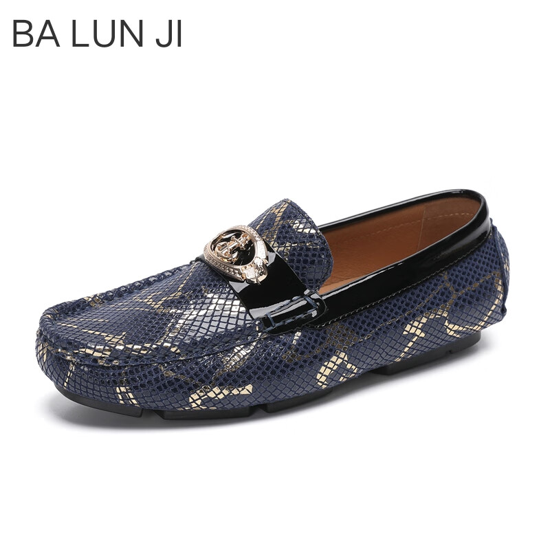 巴伦季2023新款豆豆鞋,潮流高档休闲时尚手工透气驾车男鞋 蓝色 38