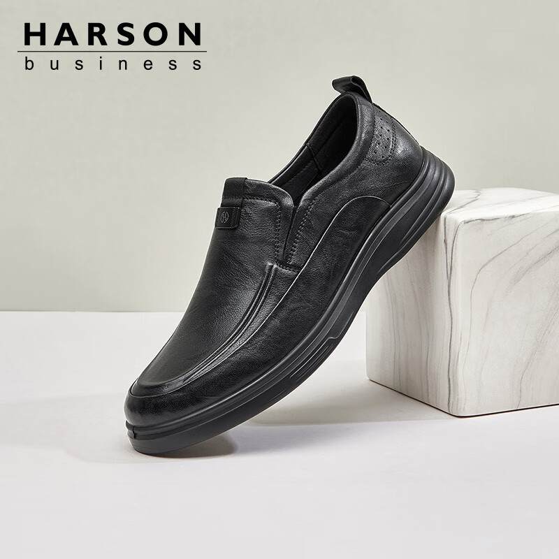 哈森(harson)男鞋商务休闲皮鞋2024春季新款舒适通勤防滑软底套脚鞋ns