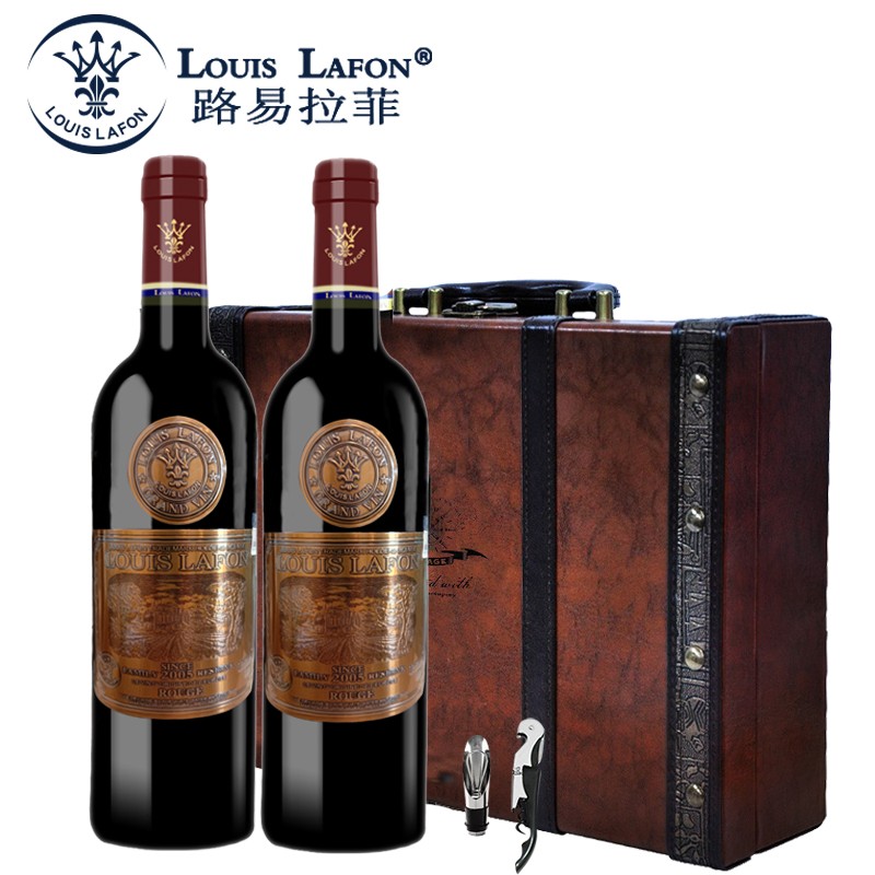 法国路易拉菲家族珍藏(源自2005)干红葡萄酒两支皮盒装2瓶送礼品  原酒进口红酒
