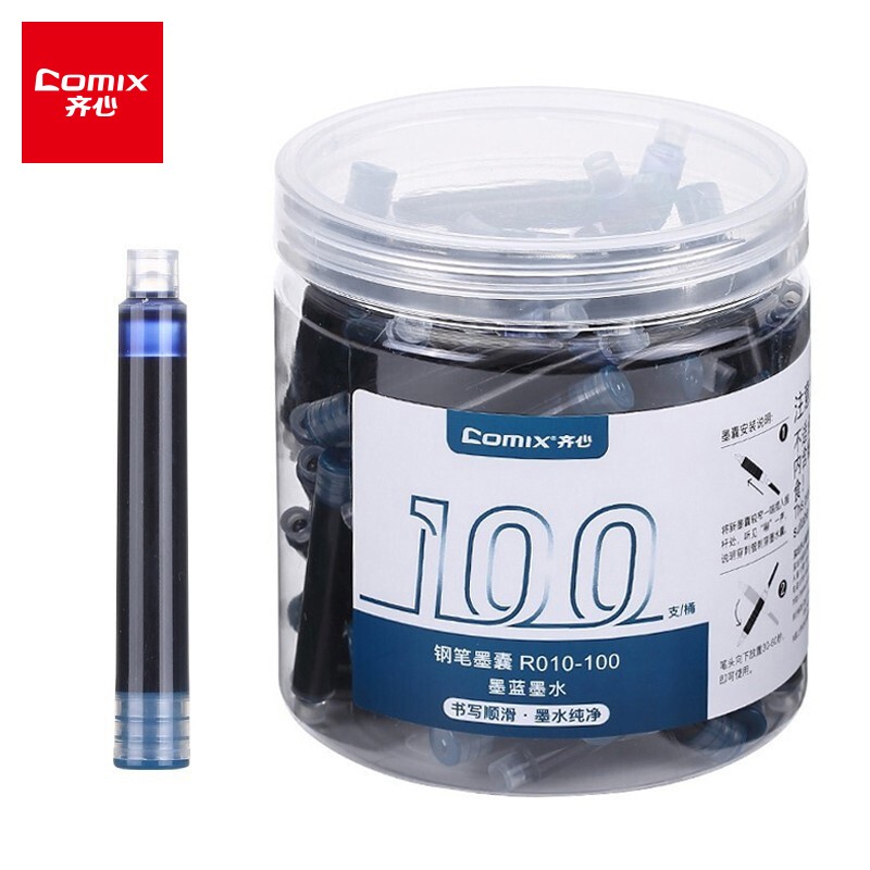 齐心(Comix)钢笔墨囊 换囊式钢笔墨水 墨胆 大包装100支装 墨蓝  R010-100