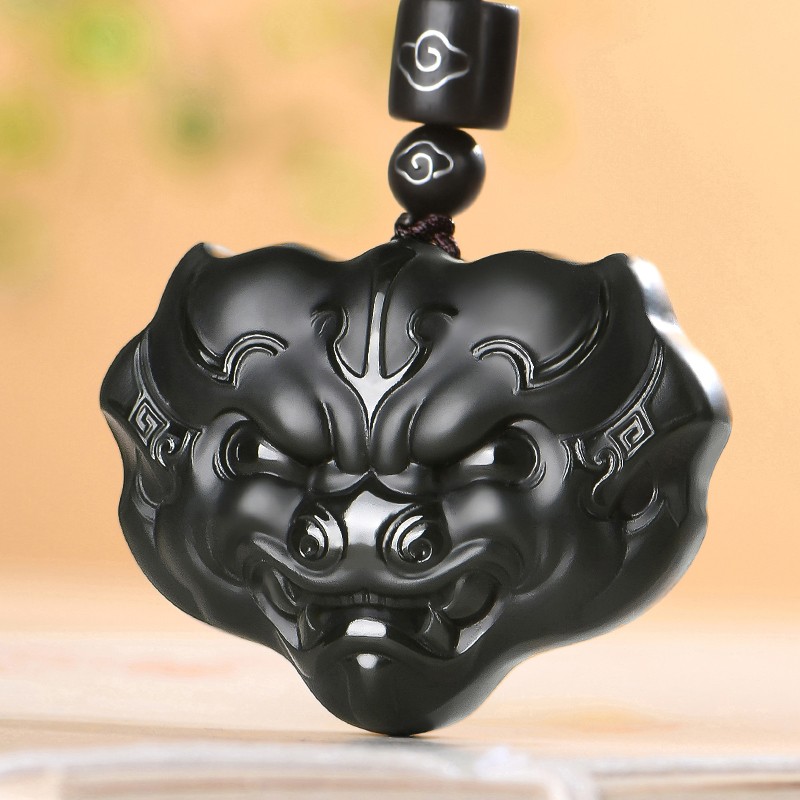 润玉瑶  新疆和田玉墨玉兽头貔貅玉吊坠 男女士孩子款玉坠玉牌