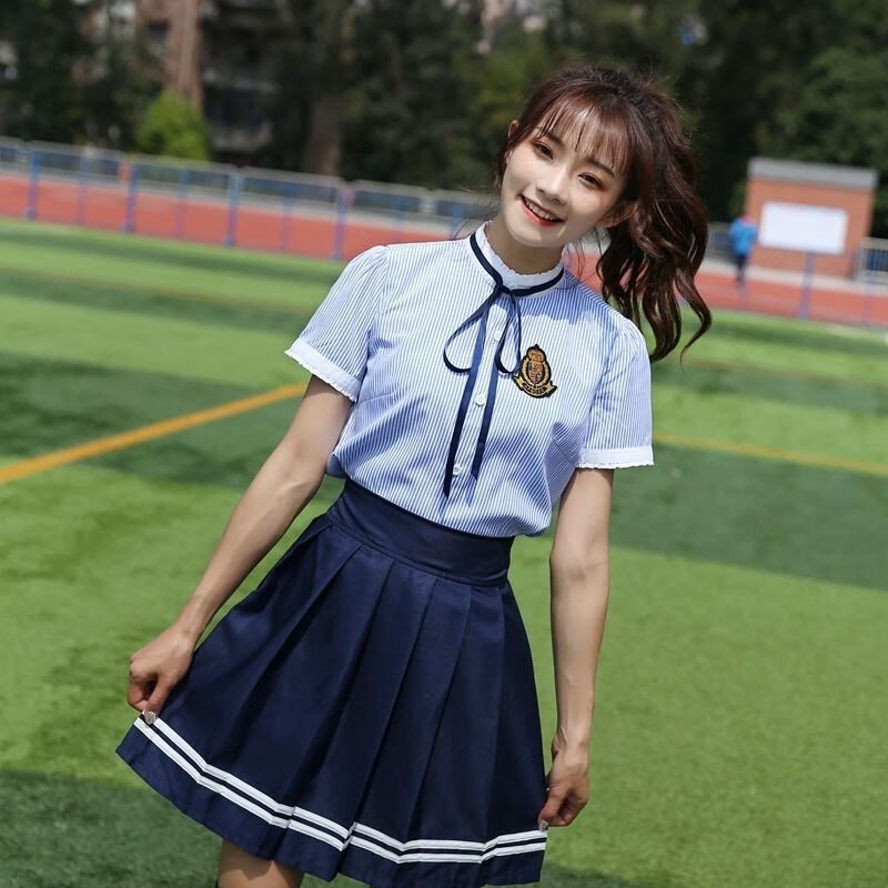高中班服毕业照学生学院风夏季韩版学生校服套装日系初中 【女】细蓝