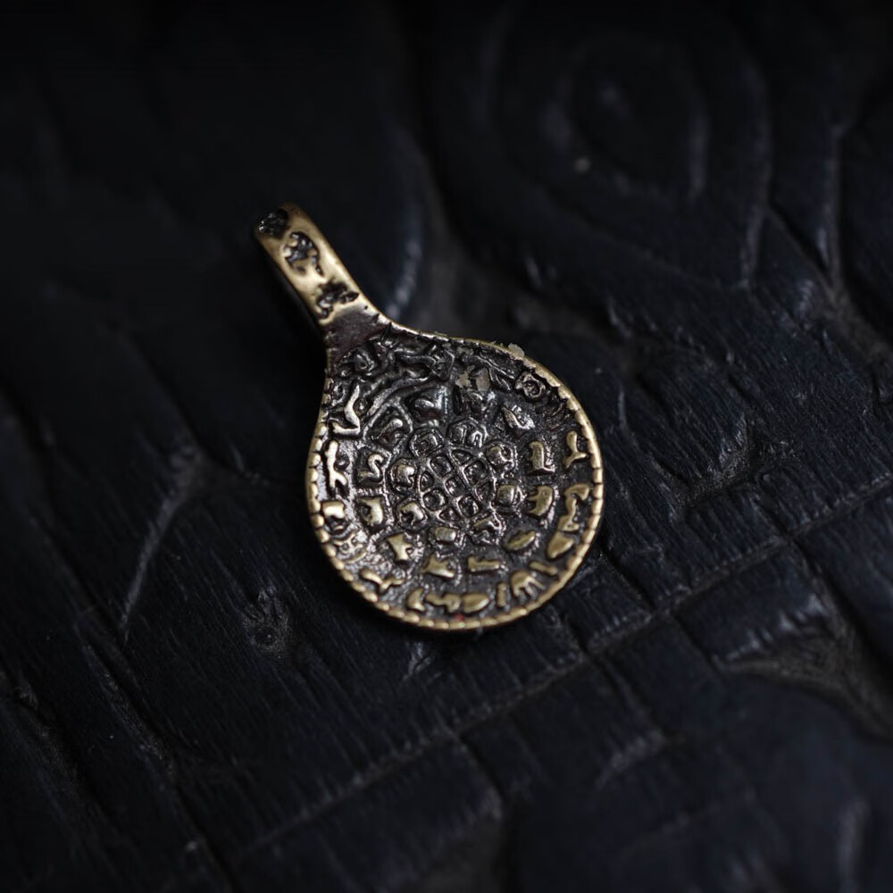 石俞记12mm黄利马铜西藏藏式迷你小号九宫牌侧挂项链佛珠念珠配饰