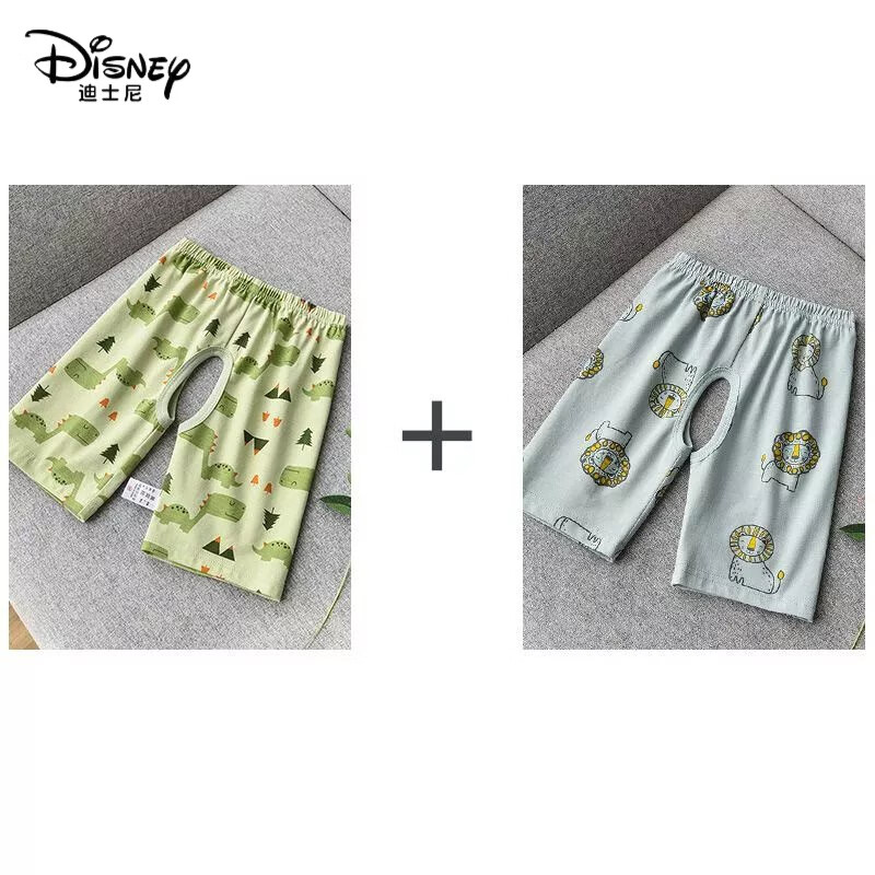 迪士尼（DISNEY）嬰兒純棉薄款開襠褲1寶寶男女童外穿七分褲短褲夏季睡褲寬松3歲 獅子眼鏡+恐龍小樹 90