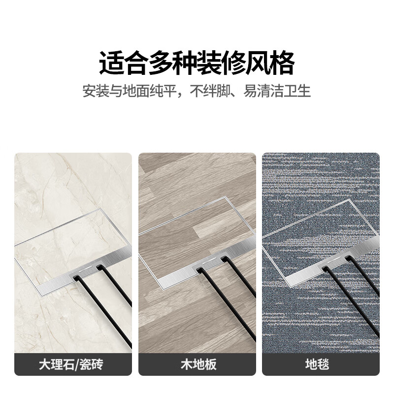 国际电工纯平不锈钢隐形地插座防水隐藏式网络五孔USB地面多种组合地插 200-二位五孔+双USB