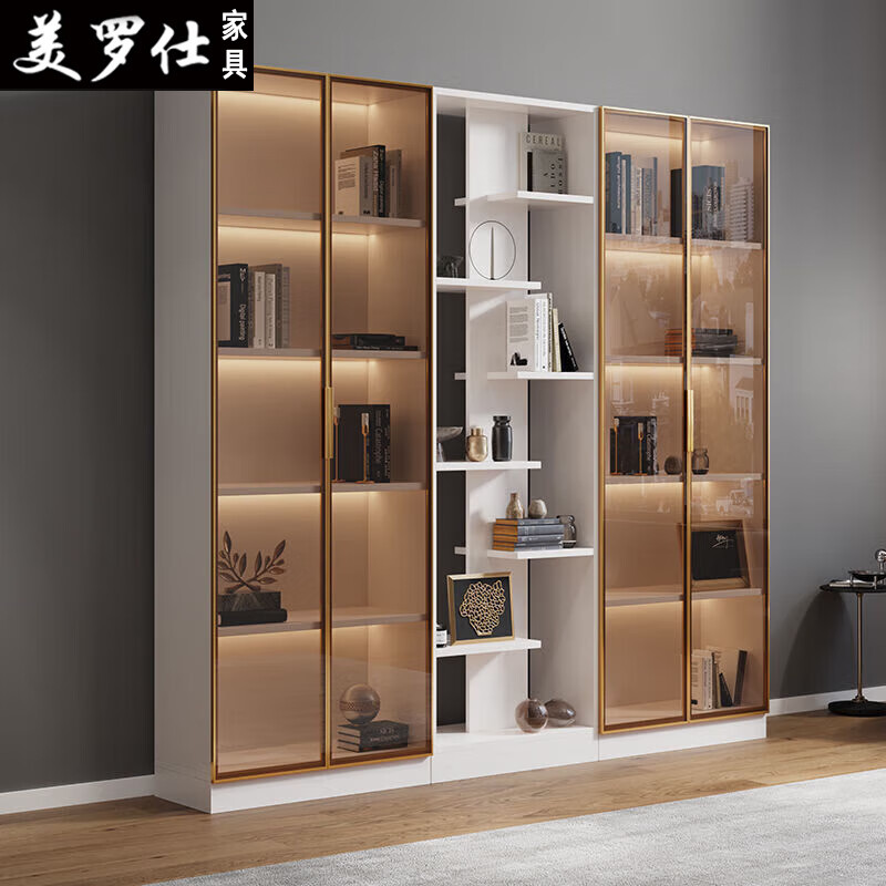 美罗仕(meiluoshi)2024新款书柜落地带门创意书架网红书柜玻璃门摆 60