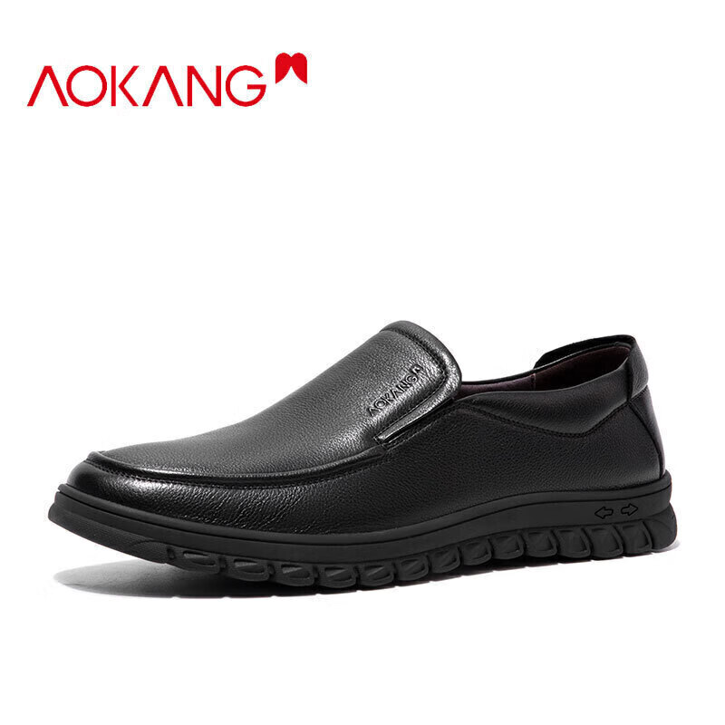 奥康（Aokang）皮鞋男商务休闲鞋套脚舒适日常简约驾车休闲皮鞋黑色41码