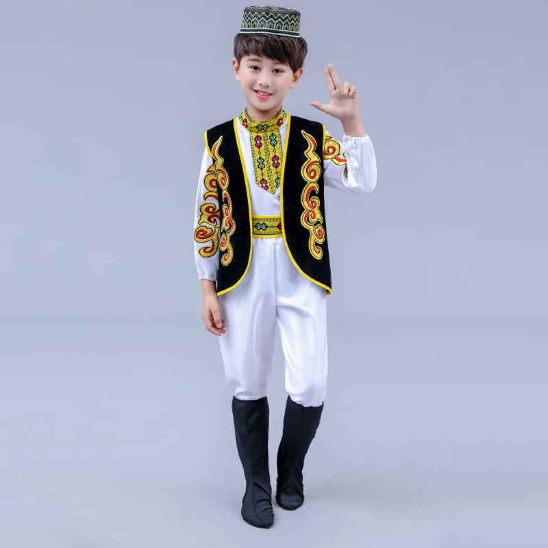 梦鸥亭维吾尔族服装男儿童新疆舞演出服男童幼儿回族少数民族哈萨克族