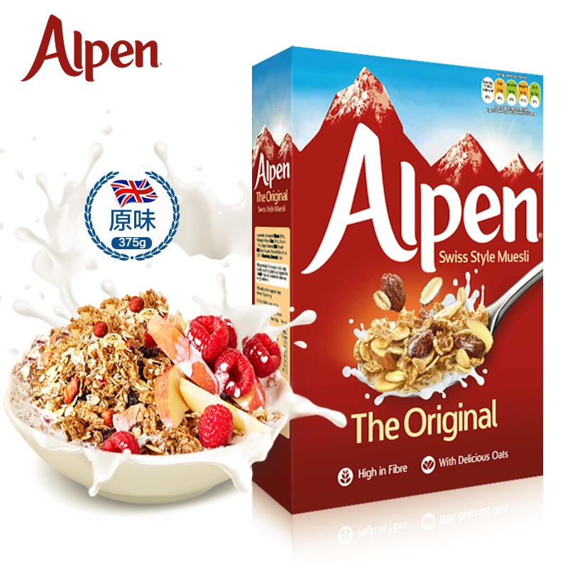 英国进口 维多麦Weetabix 水果燕麦片 欧倍Alpen（原味）375g 瑞士风味营养早餐 即食冲调麦片