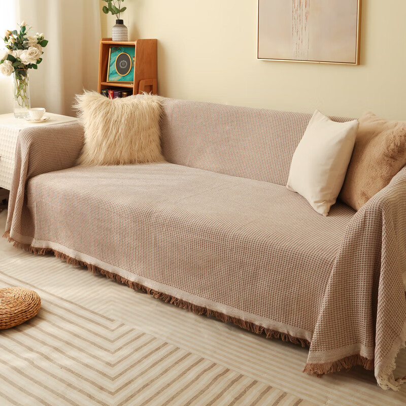 珂米2024新款沙发盖巾四季通用高级感夏季防滑网红单人全盖大沙发盖布 格调时光-米咖 180*300cm(三人位/大贵妃位)