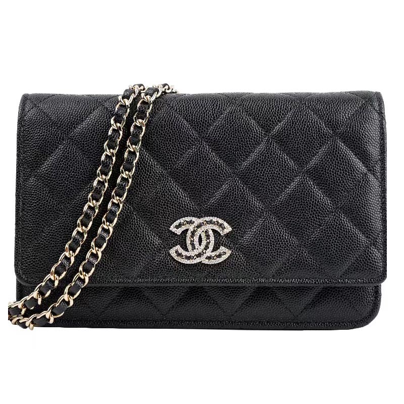 【二手99新】香奈儿(chanel)女包woc系列  黑金钻扣荔皮链条包 经典