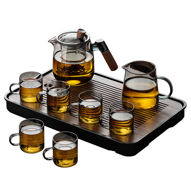 TEAHUE整套茶具玻璃泡茶壶套装带茶盘功夫高档茶水分离办公喝茶烧水壶