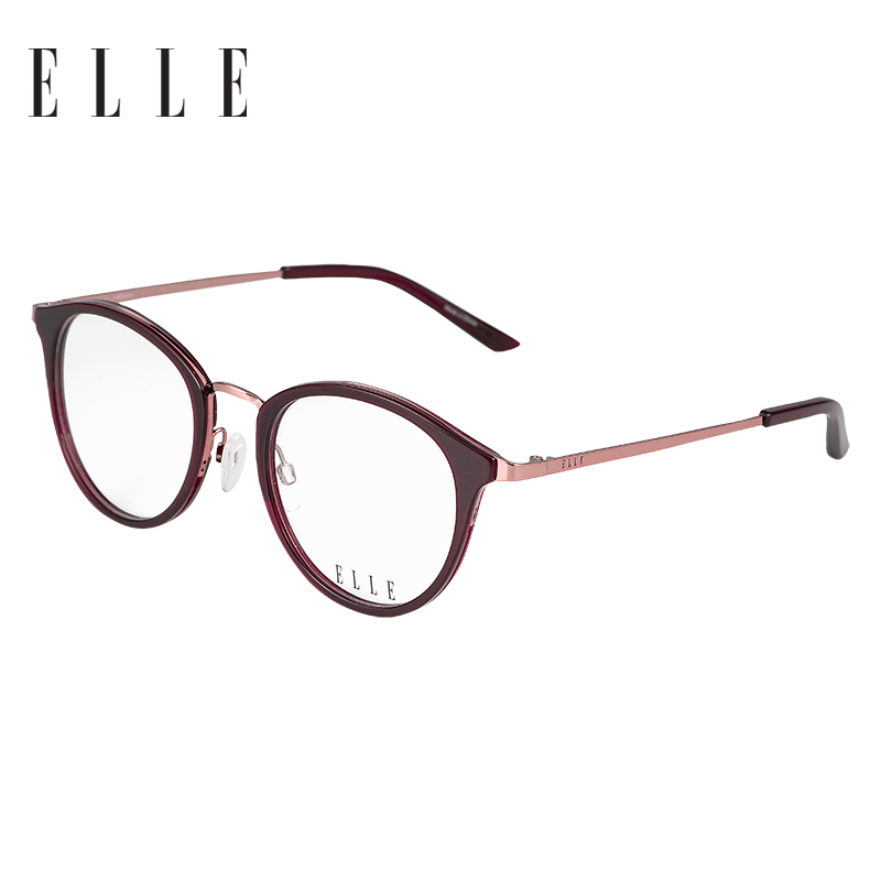 ELLE光学镜女款 时尚全框女士眼镜框 近视板材金属混合眼镜架 EL14437 WI/酒红色