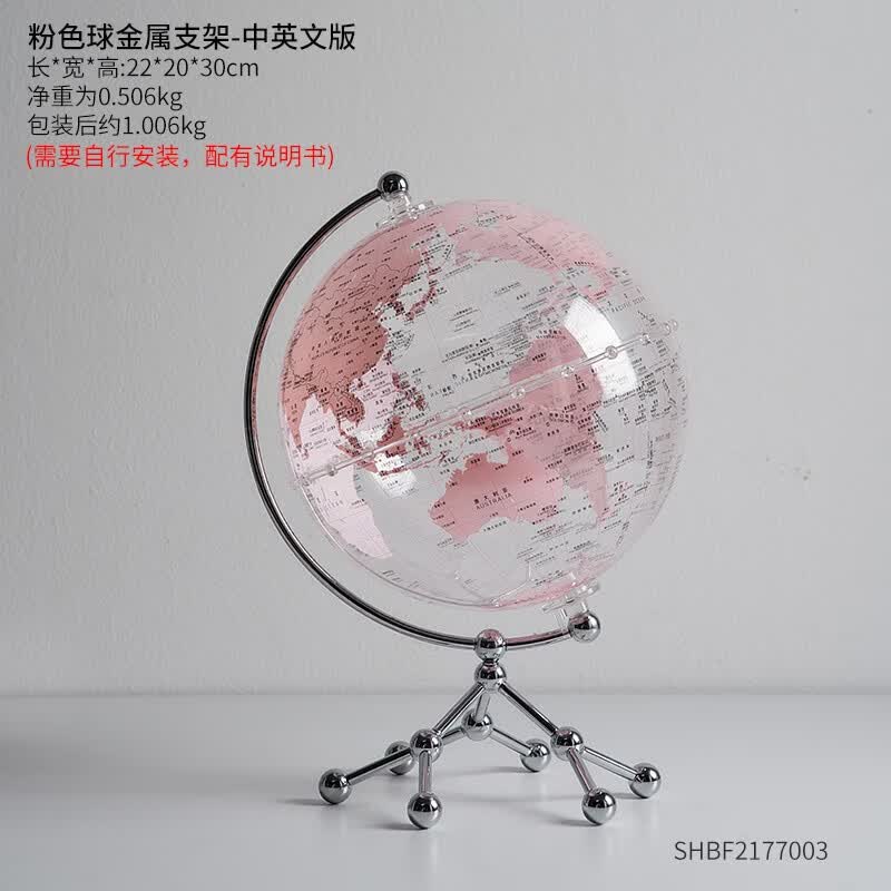 创意透明地球仪礼物办公室桌面摆件轻奢高档家居饰品儿童房宇航员 中英文地球仪(少女粉)