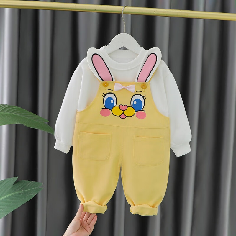 创京懿选女宝宝春秋款套装大眼睛背带裤两套女小童1-4岁春秋季衣服