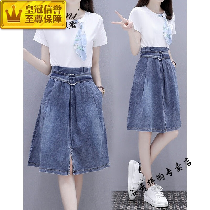 牛仔连衣裙女2021新款女装夏装短袖时尚服装女士碎花衣服夏季大码夏天