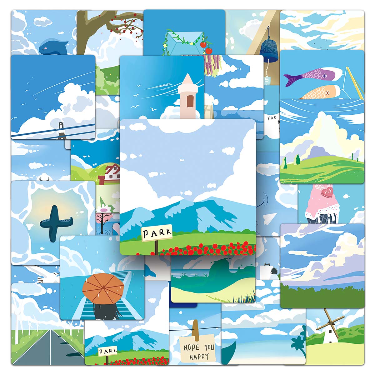 50张ins原创蓝天白云风景心情手帐贴纸 手机壳水杯滑板车头盔ipad行李