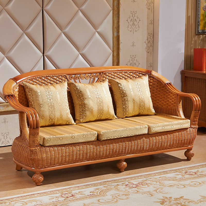 藤编沙发组合套装简易中式天然藤沙发五件套转角三人位休闲藤椅创意藤