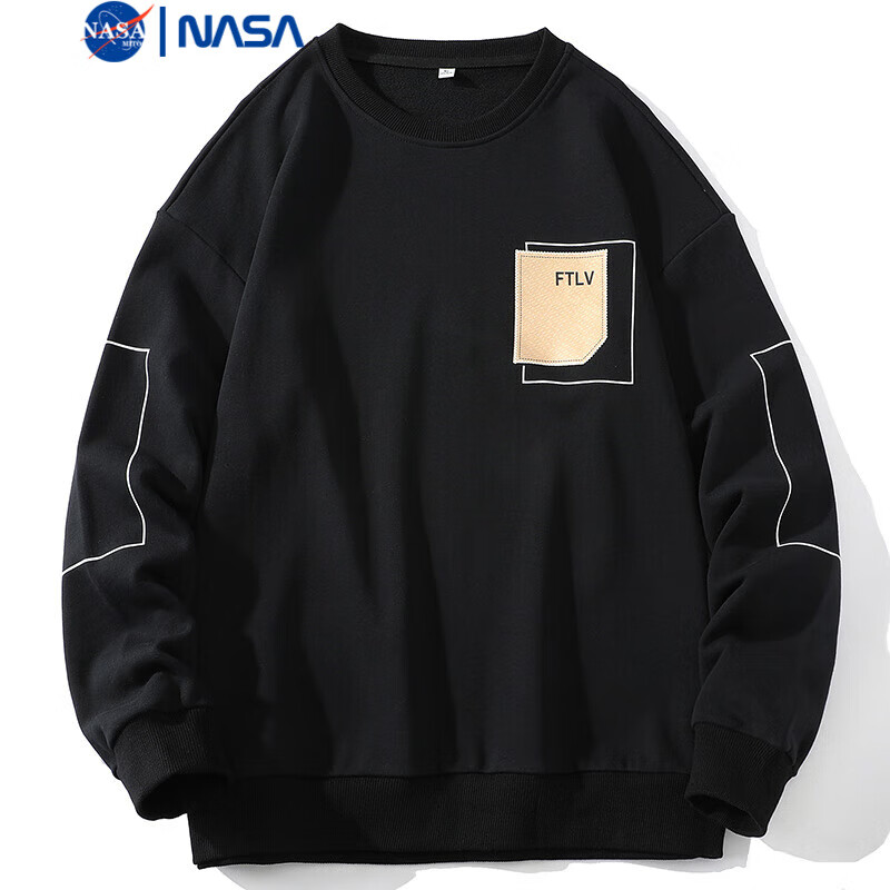 NASAMITOO圆领卫衣男士2024秋季新款宽松休闲百搭上衣 黑色 2XL