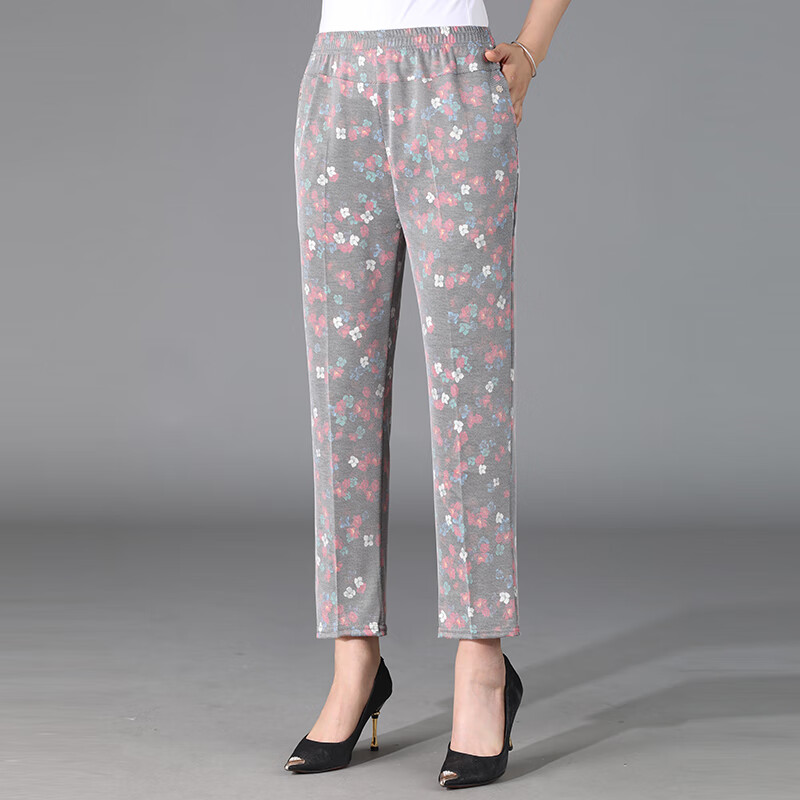 夏天穿的花裤奶奶夏季中老年女裤薄款九分裤宽松直筒裤妈妈 款式一 xl