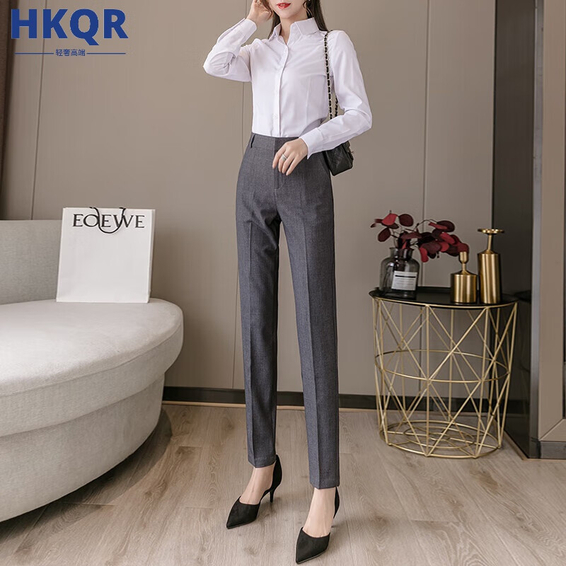 HKQR女士正装裤通勤上班高腰垂感直筒烟管裤春秋小个子西裤子C14 灰色九分裤 L28 106115斤属于什么档次?