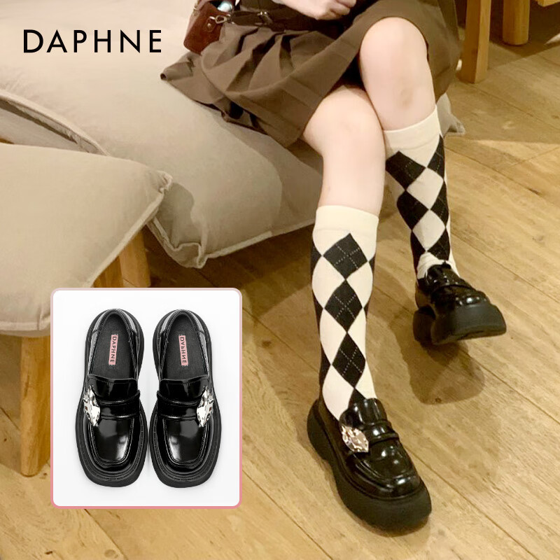 达芙妮【方糖系列】达芙妮月桂叶乐福鞋女鞋新款英伦风小皮鞋单鞋女QJ1 月桂叶 38