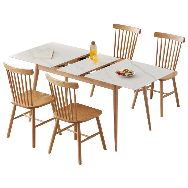 原始原素 实木岩板餐桌 现代简约小户型餐厅可伸缩橡木餐桌 1.3米 JD-4115