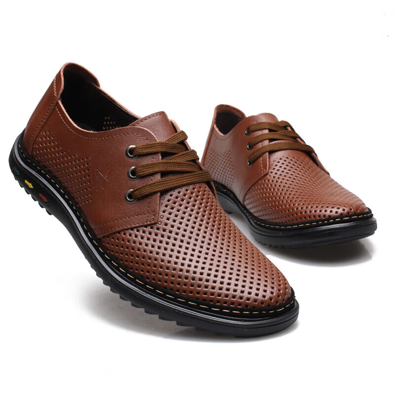 西域骆驼(vancamel)高档23年新款夏季男士凉鞋镂空皮鞋男鞋真皮休闲凉