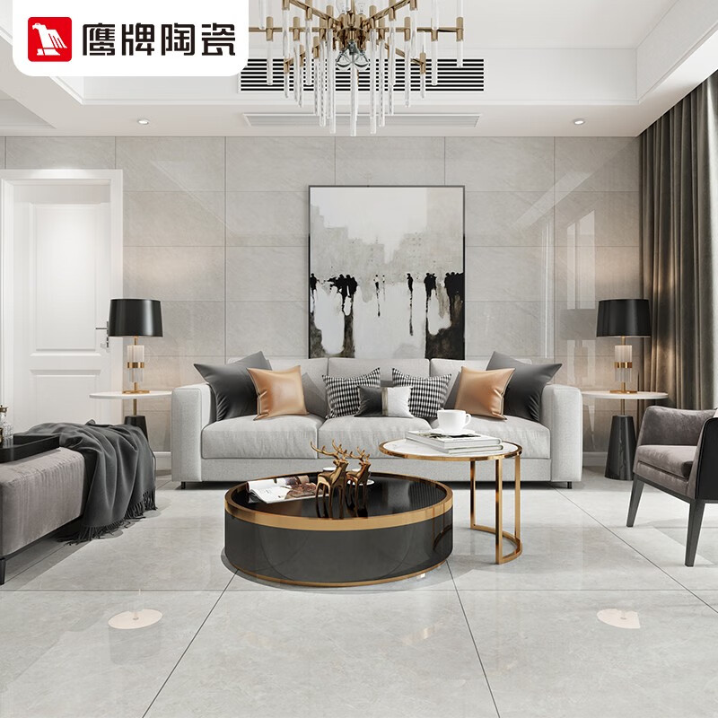 鹰牌瓷砖 现代简约防滑耐磨地砖墙砖全抛釉 路西灰【单片价,3片/箱】