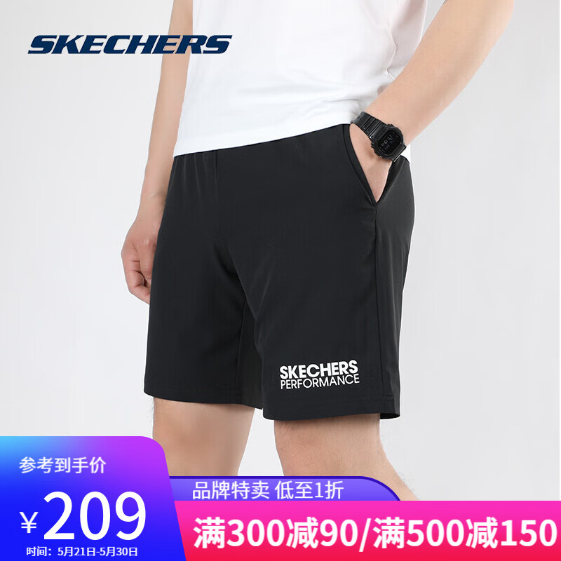 Skechers斯凯奇短裤2022夏季新款男士跑步健身运动五分裤P220M003 碳黑P220M003-0018 L